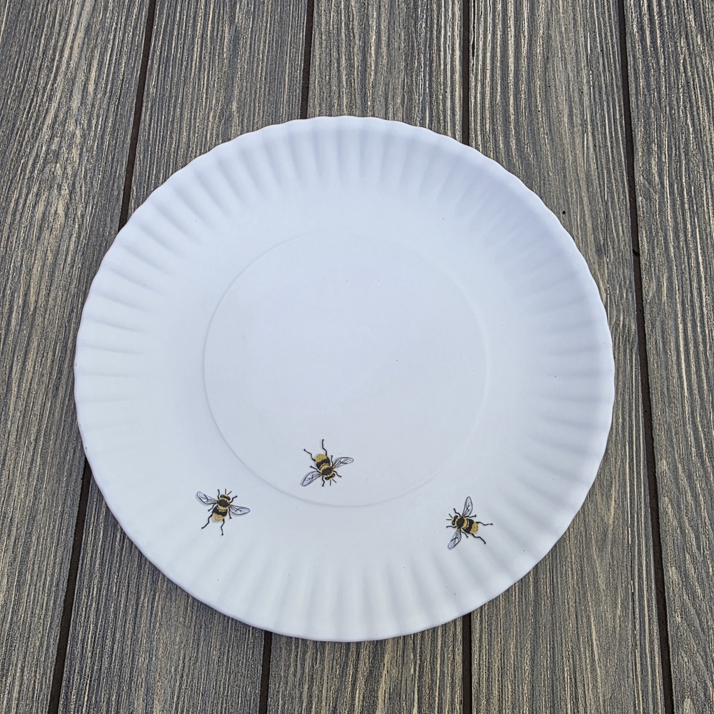 Charming White Dinner Plate with Bee Motif